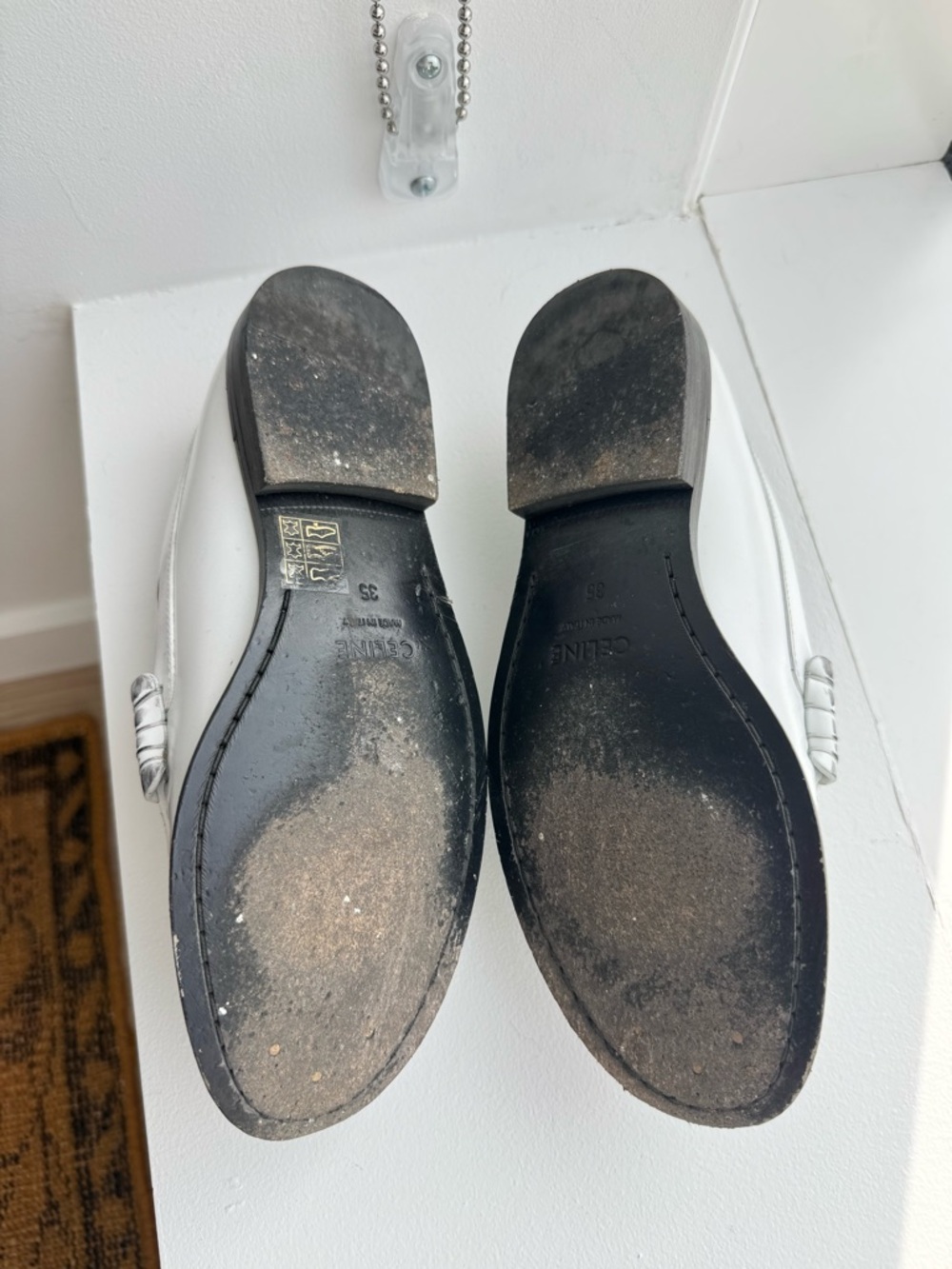 Celine White Leather Loafers with Gold Buckle - Picture 3 of 4